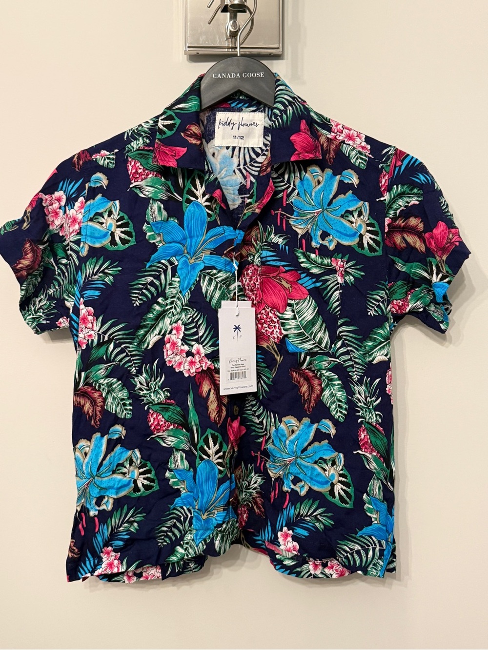 Kenny Flowers Navy Floral Camp Shirt with Blue & Pink Blooms